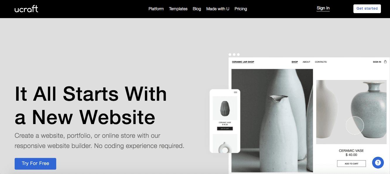 Ucraft landing page Ucraft landing page